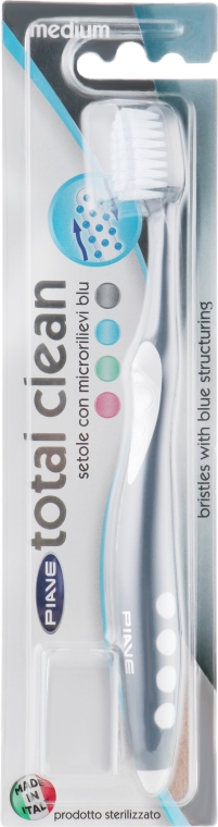 Зубная щетка "Total Clean", средней жесткости, серо-белая - Piave Total Clean Medium Toothbrush — фото N1