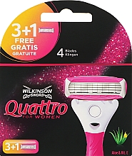 Парфумерія, косметика Змінні касети для гоління, 3+1 шт. - Wilkinson Sword Quattro Women Aloe & Vit.E
