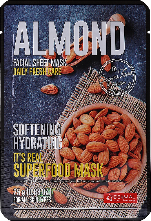 Маска для обличчя з екстрактом мигдалю - Dermal It's Real Superfood Mask Almond — фото N1