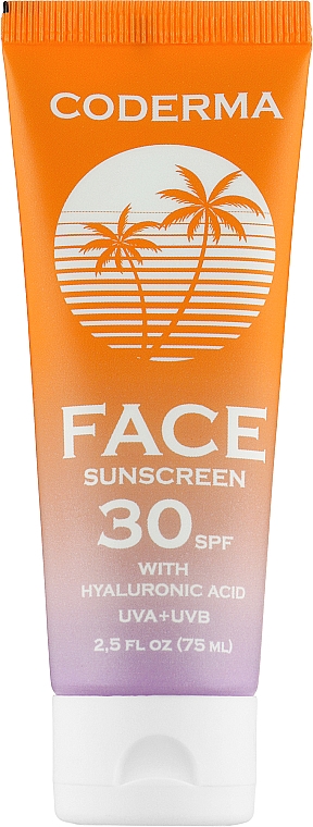 Сонцезахисний крем для обличчя з гіалуроновою кислотою - Coderma Face Sunscreen SPF 30 — фото N1