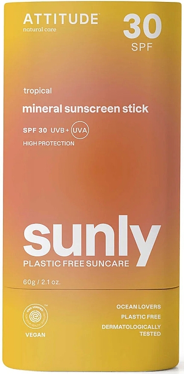 Солнцезащитный стик "Tropical" - Attitude Sunly Mineral Sunscreen Stick SPF30 — фото N1