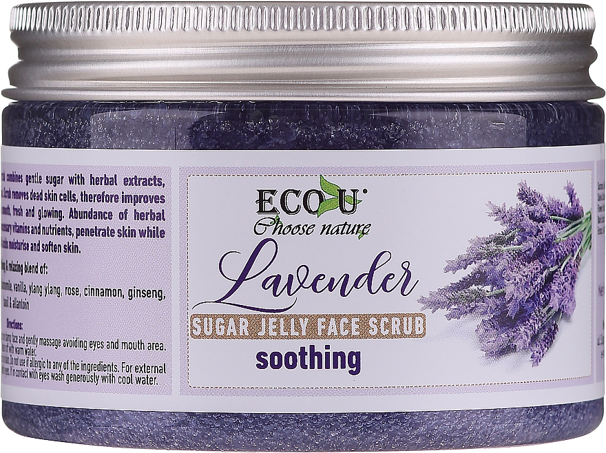 Заспокійливий скраб для обличчя із цукровим желе й лавандою - Eco U Soothing Lavender Sugar Jelly Face Scrub — фото N2