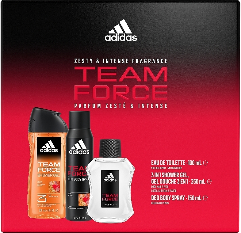 Adidas Team Force - Набор (edt/100ml + deo/150ml + s/g/250ml) — фото N3