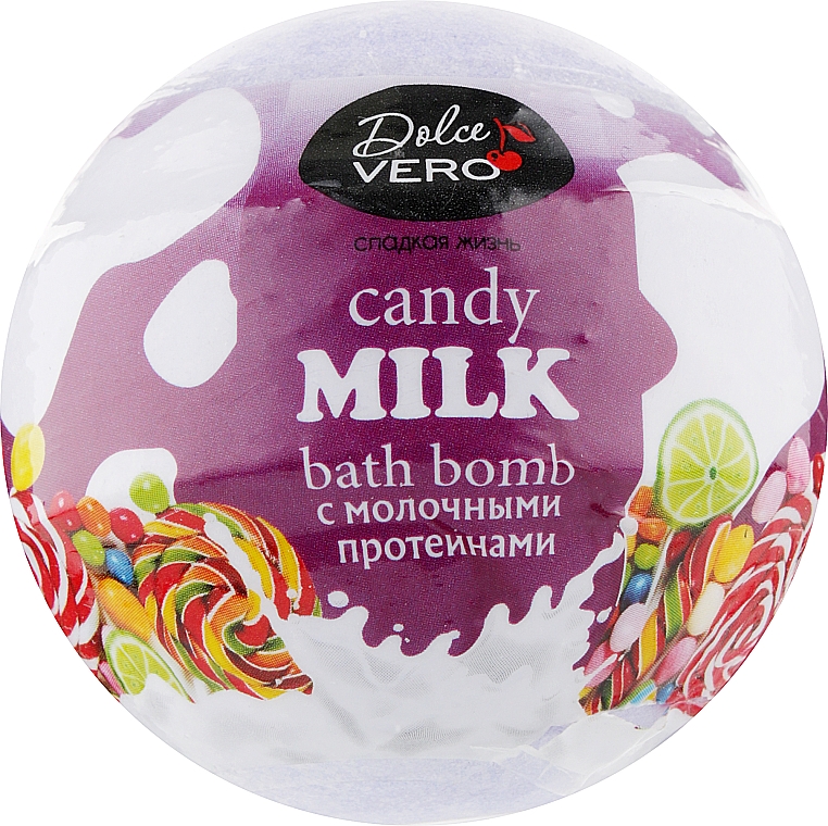 Бомба для ванни з протеїнами молока "Candy milk", фіолетова - Dolce Vero