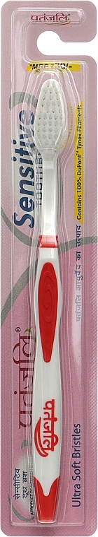 Зубная щетка для чувствительных зубов, белая с красным - Patanjali Sensitive Toothbrush — фото N1