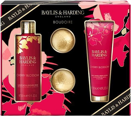 Набор - Baylis & Harding Boudoire Cherry Blossom Luxury Bathing Treats Gift Set (sh/cr/200ml + lot/200ml + b/bomb/2x75g) — фото N1