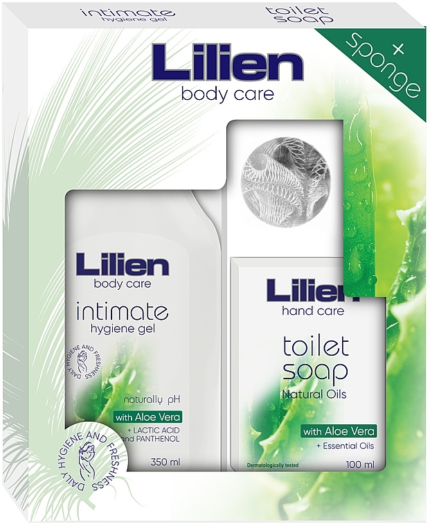 Набор - Lilien Body Care Aloe Vera (intimate/gel/350 ml + soap/300 ml + sponge/1 pcs)  — фото N1