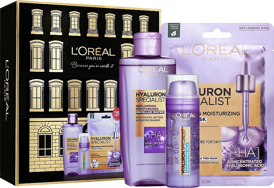 Набір - L'Oreal Paris Hyaluron Specialist Set (f/jelly/50ml + mic/water/200ml + f/mask/28g) — фото N1