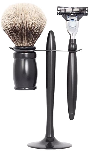 Набір для гоління - Plisson Infinite Black: Pure Badger European Grey And Mach3 Set — фото N1