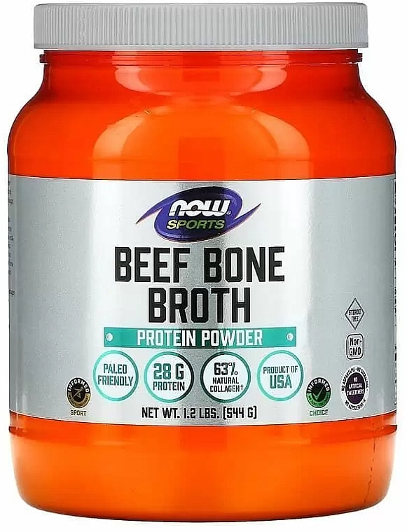 Бульйон із яловичих кісток - Now Foods Sports Beef Bone Broth Protein Powder — фото N1