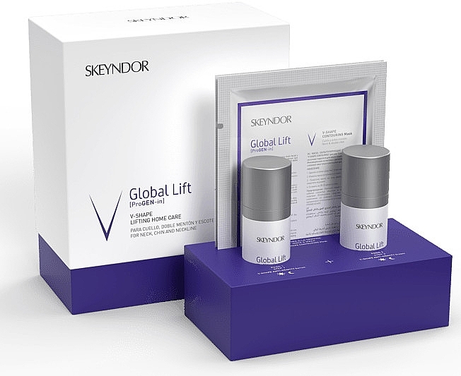 Набор - Skeyndor Global Lift V-Shape Lifting (serum/30ml + cr/30ml + mask/2pcs) — фото N1