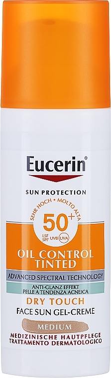 Солнцезащитный гель-крем для лица - Eucerin Oil Control Tinted Dry Touch Face Sun Gel-Cream Medium SPF50+ — фото N2