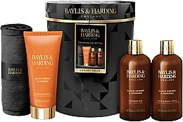 Парфумерія, косметика Набір - Baylis & Harding Black Pepper & Ginseng Luxury Pamper Drum Gift Set (hair/body/wash/300ml + sh/gel/300ml + ash/balm/200ml + towel/1pc)