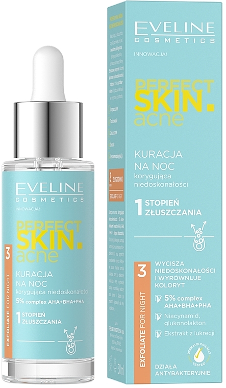 Нічний догляд для коригування недосконалостей «1-й ступінь ексфоліації» - Eveline Cosmetics Perfect Skin.acne Exfoliate For Night — фото N1