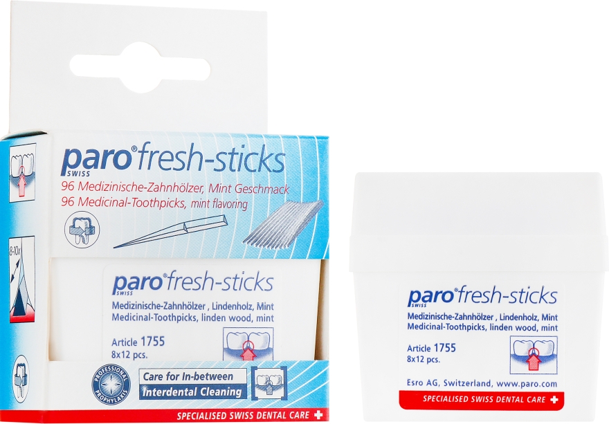 Медичні зубочистки, середнього розміру, з м'ятним смаком (96шт) - Paro Swiss Fresh - Sticks — фото N1