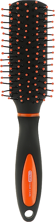 Мини-щетка для волос прямоугольной формы 18 см, оранжевая - Titania Softtouch — фото N1