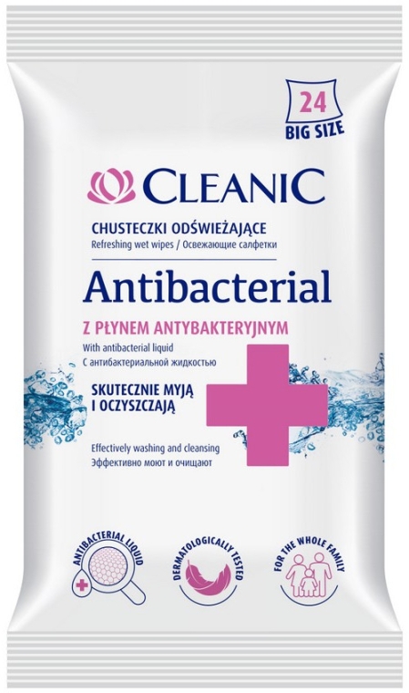 Антибактеріальні серветки, 24 шт. - Cleanic Antibacterial Wipes — фото N1