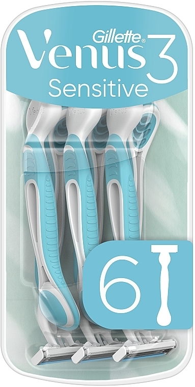 Одноразові станки для гоління для чутливої шкіри, 6 шт., блакитні - Gillette Venus Sensitive — фото N1