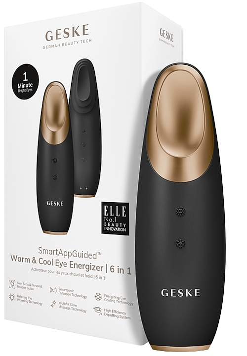 Масажер-стимулятор для зони навколо очей - Geske Warm & Cool Eye Energizer 6 In 1 Black Gold — фото N2