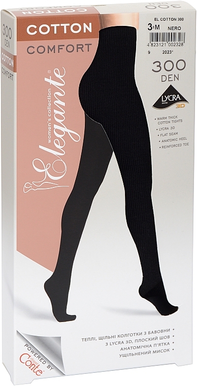 Колготки жіночі бавовняні "EL Cotton 300", nero - Elegante — фото N1