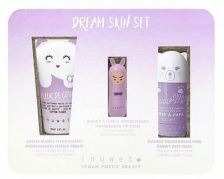 Набор - Inuwet Dream Skin Set (lip/balm/3.5g+h/cr/60ml+f/mask/30ml) — фото N1