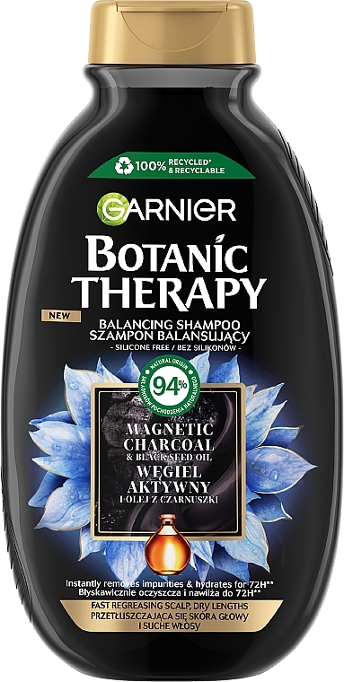 Шампунь для волосся з активованим вугіллям та олією чорного кмину - Garnier Botanic Therapy Balancing Shampoo — фото N1
