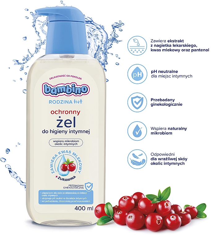 Гель для інтимної гігієни "Журавлина" - Bambino Family Hypoallergenic Intimate Hygiene Gel Cranberry — фото N3