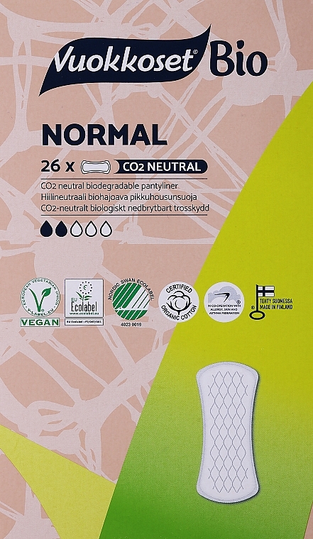 Ежедневные прокладки, 26шт - Vuokkoset 100% Bio Normal — фото N1