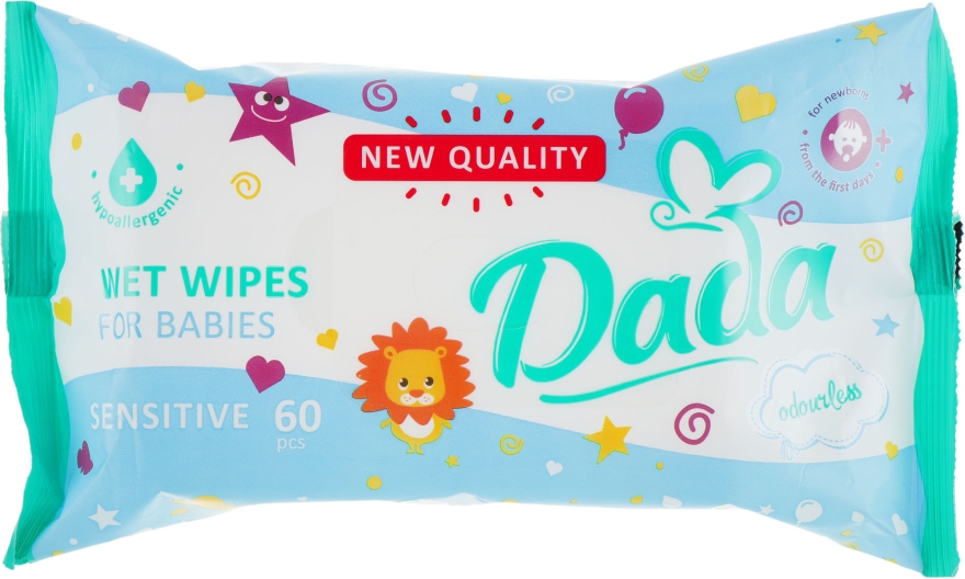 Вологі серветки для дітей, без запаху - Dada Sensitive Wipes — фото N1