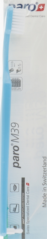 Зубная щетка, с монопучковой насадкой (полиэтиленовая упаковка), голубая - Paro Swiss M39 Toothbrush — фото N1