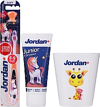 Парфумерія, косметика Набір "Єдиноріг 3", склянка з жирафом - Jordan Junior (toothpaste/50ml + toothbrush/1pc + cup)