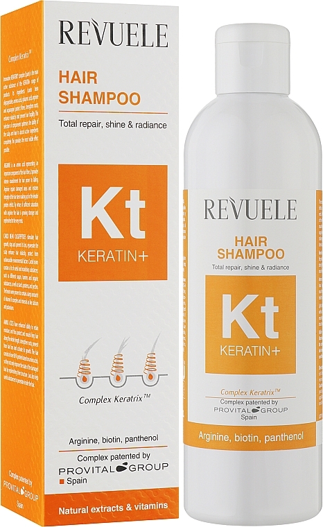Восстанавливающий шампунь для блеска и сияния волос - Revuele Keratin+ Hair Shampoo  — фото N2