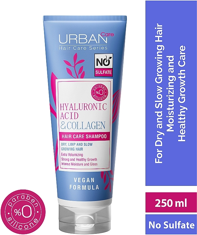 Шампунь для волос с гиалуроновой кислотой - Urban Care Hyaluronic Acid & Collagen Extra Volumizing Strong & Healthy Growth Shampoo — фото N3