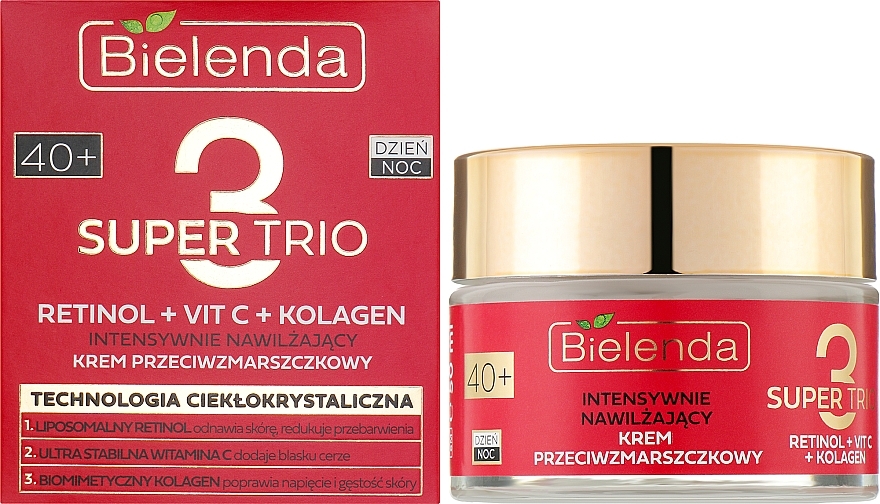 Интенсивно увлажняющий крем против морщин 40+ - Bielenda Super Trio Retinol + Vit C + Kolagen — фото N2