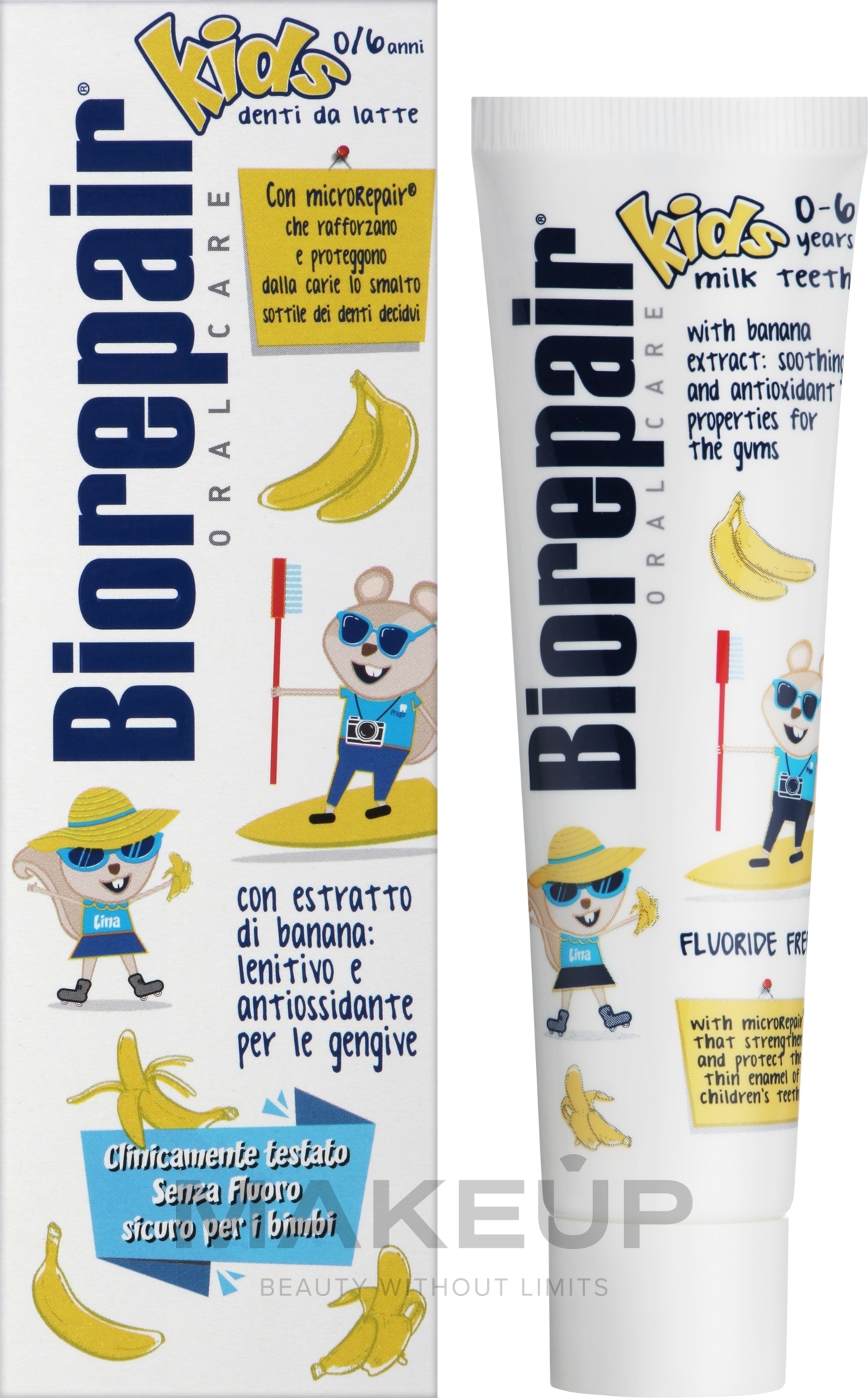 Дитяча зубна паста "Веселі білочки", банан - Biorepair — фото 50ml