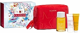 Духи, Парфюмерия, косметика Набор - Clarins Huile Tonic Spa At Home (b/oil/100ml + b/scr/30ml + b/balm/30ml + bag)