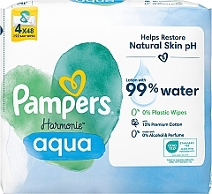 Детские влажные салфетки, 4x48 шт. - Pampers Harmonie Aqua Baby Wipes — фото N2