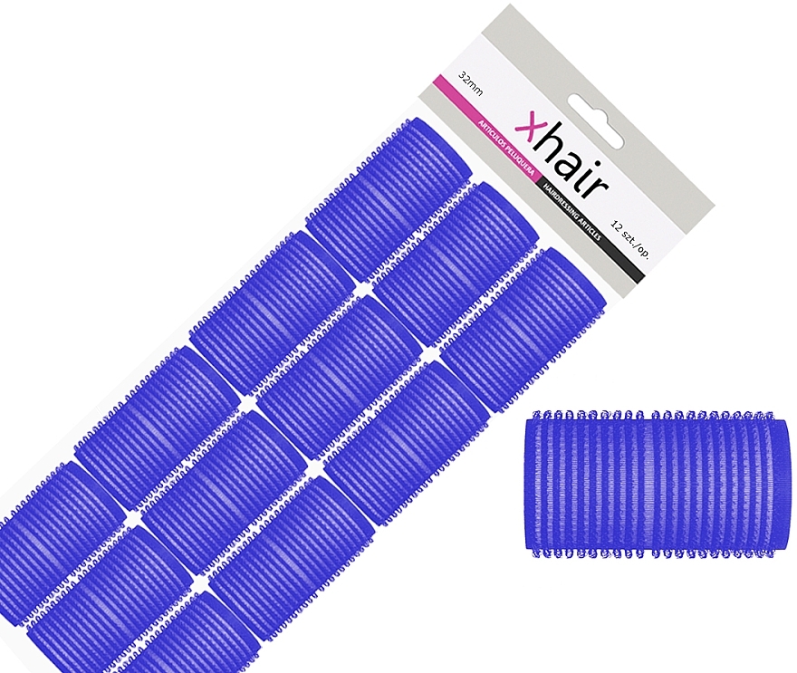 Бигуди-липучки мягкие, d32 мм, синие, 12 шт - Xhair — фото N1