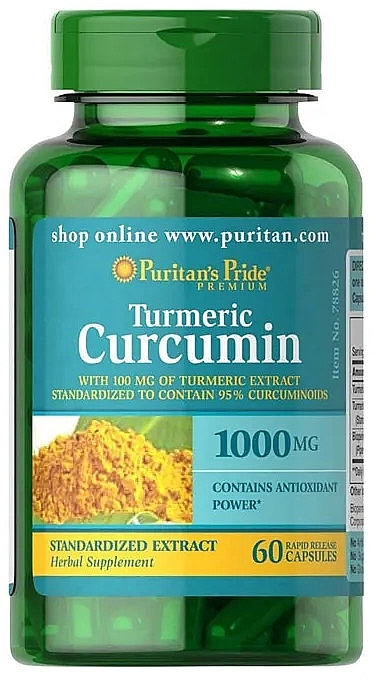 Харчова добавка "Куркумін", 1000 мг - Puritan's Pride Turmeric Curcumin 1000 Mg — фото N1