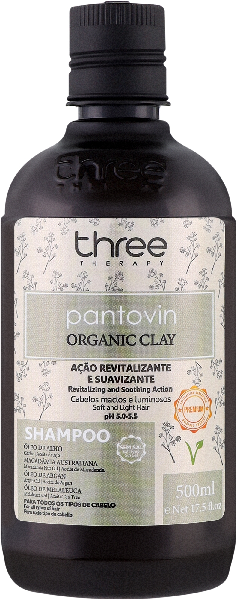 Шампунь для лечения патологии капилляров - Three Therapy Pantovin Organic Clay Shampoo — фото 500ml