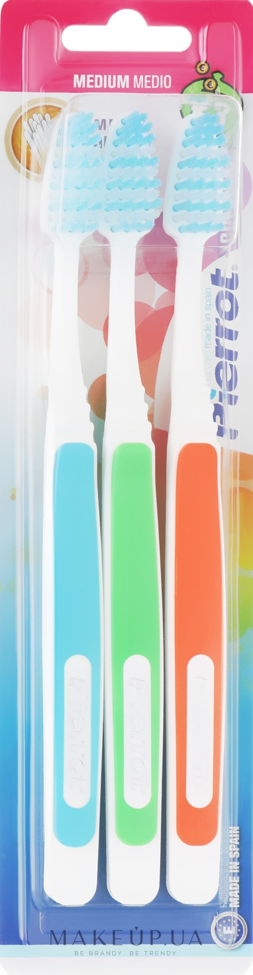 Набір зубних щіток "Колорос", помаранчева + зелена + блакитна - Pierrot New Active — фото 3шт