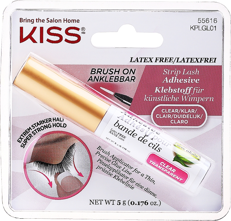 Клей для вій з пензликом-аплікатором - Kiss Strip Lash Adhesive Clear Super Strong Hold — фото N1