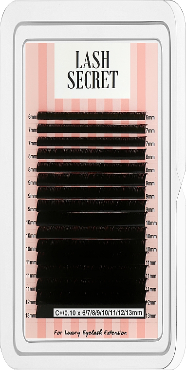 Накладные ресницы, черные, 16 линий (mix, 0,1, C + , 6-13) - Lash Secret — фото N1