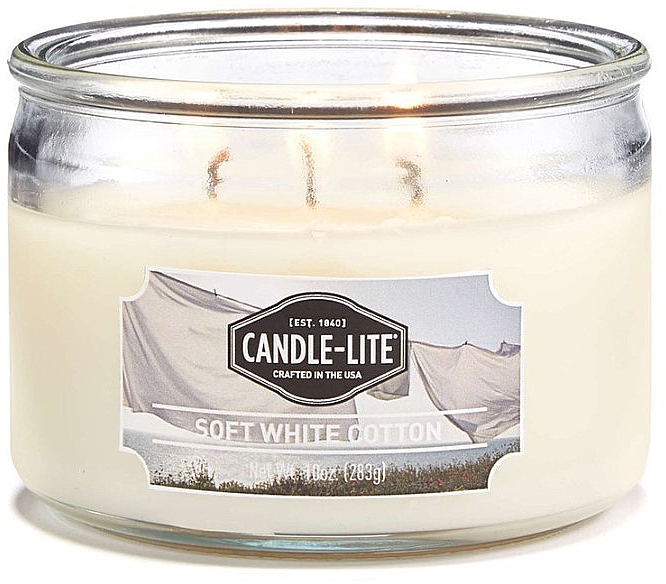 Ароматическая свеча в банке с тремя фитилями - Candle-Lite Company Soft White Cotton Candle — фото N1