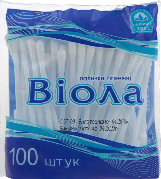 Ватні палички в полієтиленовій упаковці, 100шт - Віола — фото N1
