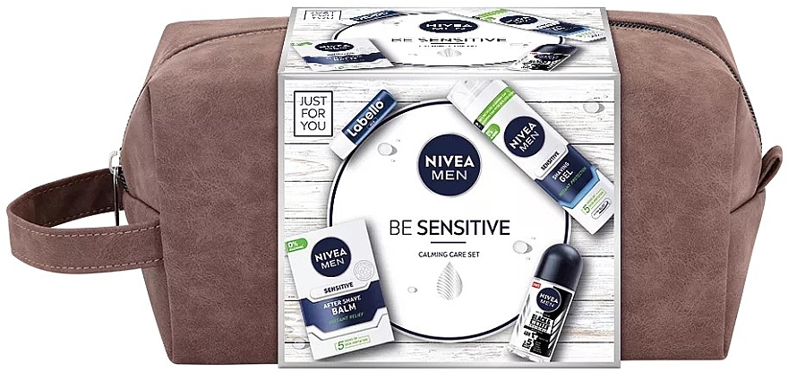 Набір - NIVEA MEN Be Sensitive Calming Care Set (sh/gel/200ml + ash/balm/100ml + deo/roll/50ml + pouch) — фото N1