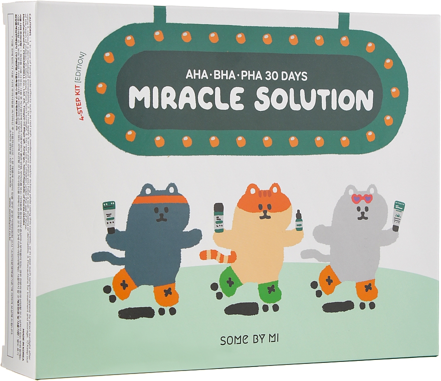 Набор - Some By Mi AHA BHA PHA 30 Days Miracle Solution 4 Step Kit (sun/cr/25ml + ton/30ml + ser/10ml + f/cr/20g)