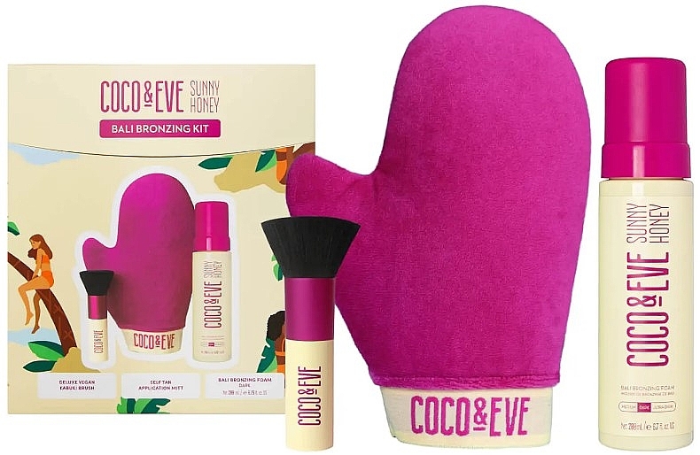 Набір - Coco & Eve Bali Bronzing Kit Dark (foam/200ml + mitt/1pcs + brush/1pcs) — фото N1