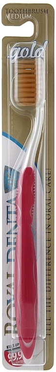 Зубная щетка средней мягкости с наночастицами золота, розовая - Royal Denta Gold Medium Toothbrush — фото N2