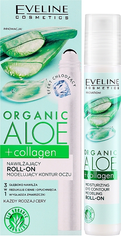 Зволожувальний роликовий гель-ліфтинг для контуру очей - Eveline Cosmetics Organic Aloe + Collagen — фото N2